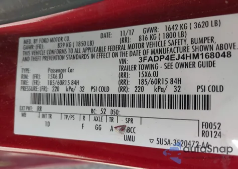 2017 Ford Fiesta Se from USA, damaged, VIN 3FADP4EJ4HM168048